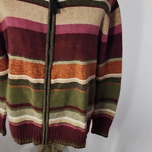 Autumn Hues Zippered Striped Cardigan Sweater Size S - Picture 3 of 7